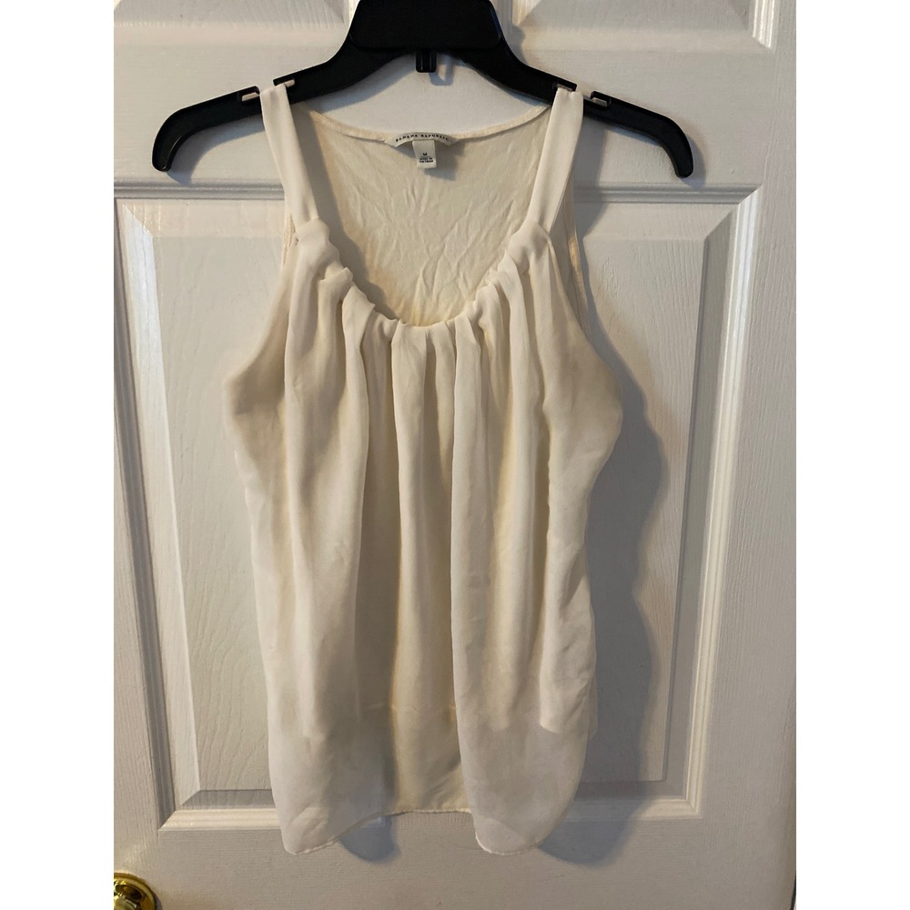 Banana Republic Womens Medium Cream‎ Pleated Chiffon Front Mixed Media Tank Top